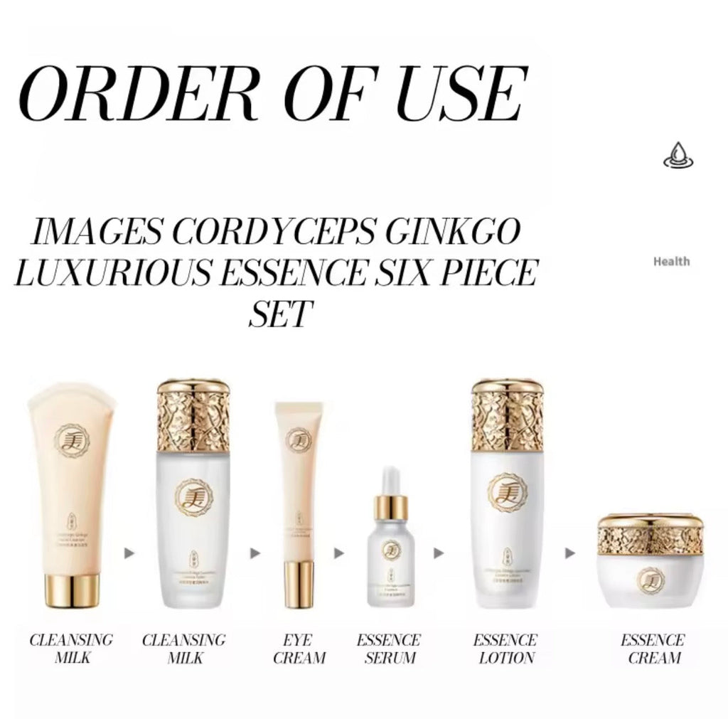 Set de Seis Piezas de Esencia de Cuidado Facial de Lujo con Cordyceps y Ginkgo