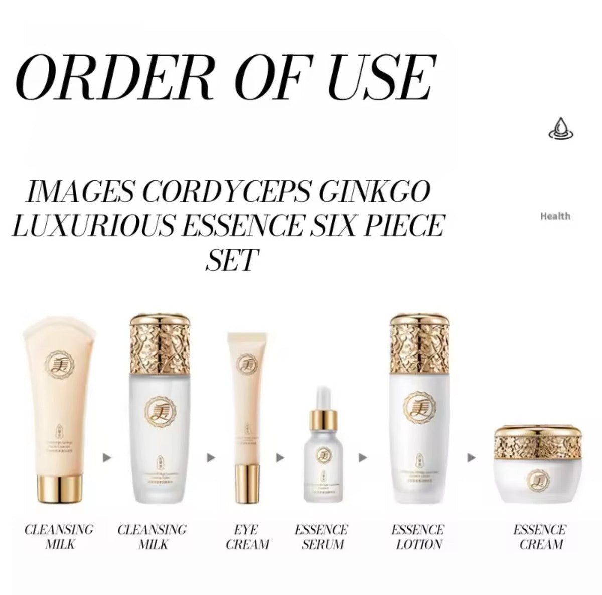 Set de Seis Piezas de Esencia de Cuidado Facial de Lujo con Cordyceps y Ginkgo